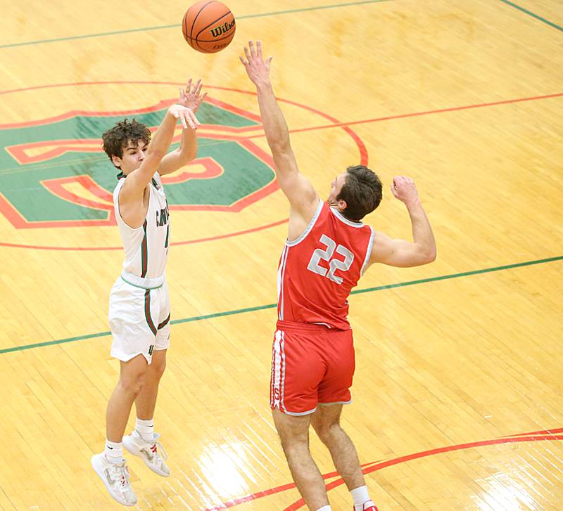 L-P's Jack Jereb shoots a jump shot over Streator's Christian Benning on Thursday, Jan. 28, 2023 at L-P High School.