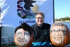 Trick or treat? La Salle artist paints political pumpkins starring JB Pritzker, Darren Bailey