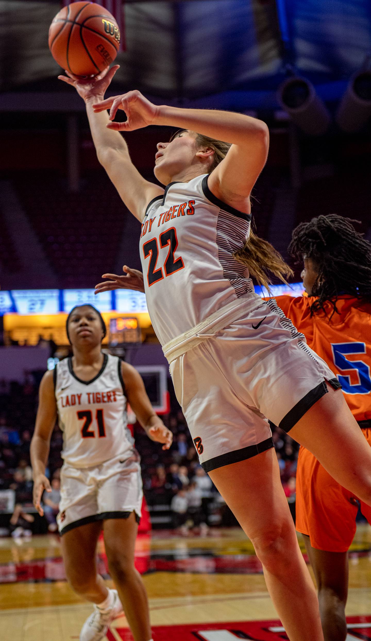 Byron's Ava Kultgen (22) rebounds during the 2A state semifinal game on March 2.