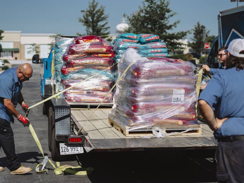 TR Miller Heating, Cooling, Plumbing, and Electrical in Plainfield completed its second annual pet food drive on July 31, raising 12,000 pounds of pet food for three Will County shelters. Pictured is the pet food donation from 2024.