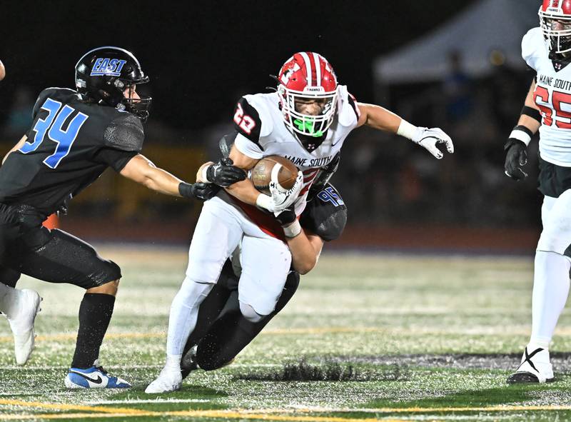 Maine South's Constantine Coines in action during a non-conference game against Lincoln-Way East on Friday, Aug. 30, 2024, at Frankfort. (Dean Reid for Shaw Local News Network)