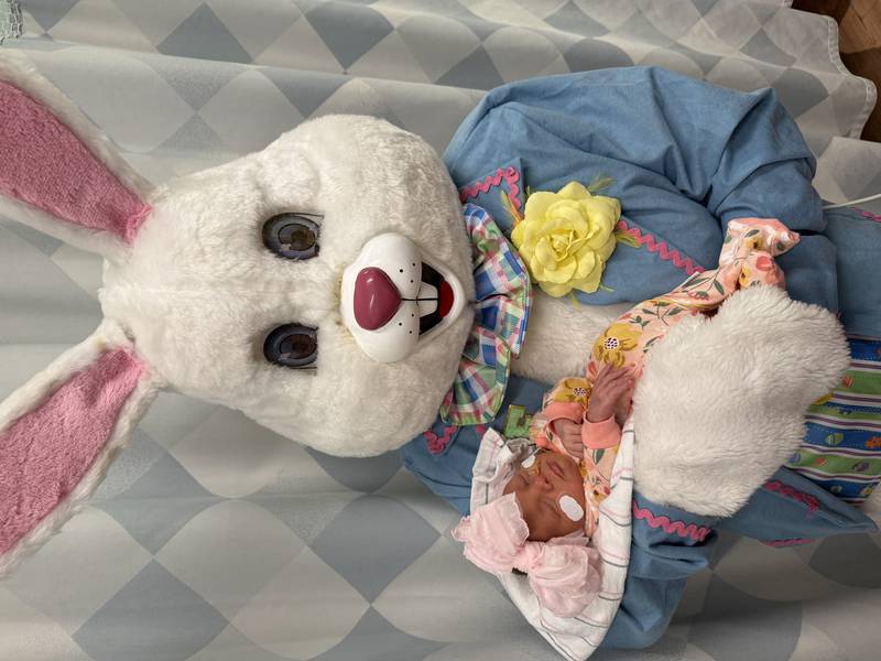 The Easter Bunny visited the 24-bed Amy, Matthew and Jay Vana Neonatal Intensive Care Unit at Silver Cross Hospital in New Lenox to bring Easter cheer to tiny patients, their families and NICU staff.