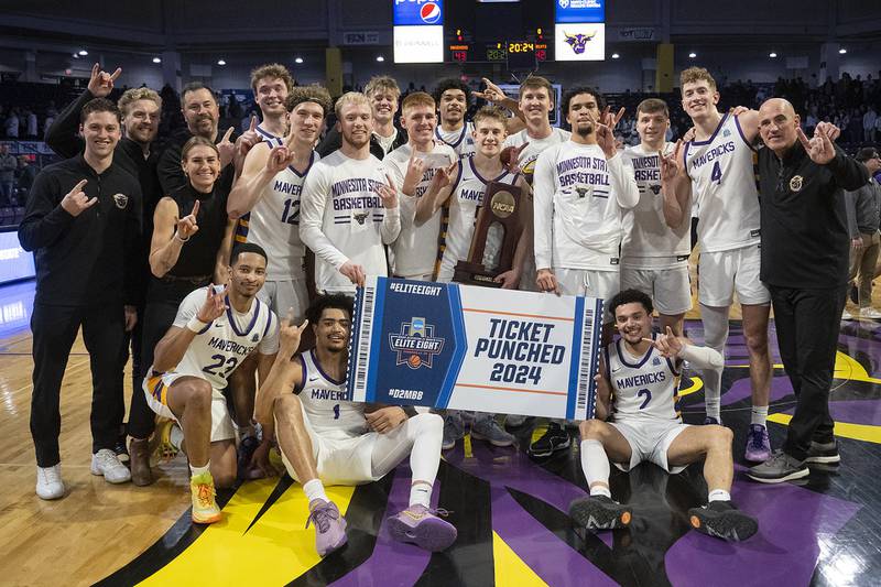 Princeton's Garrett Duffin (at left, back row) took part in Minnesota State University's NCAA Division II championship run. He is the Mavericks' Director of Player Development.