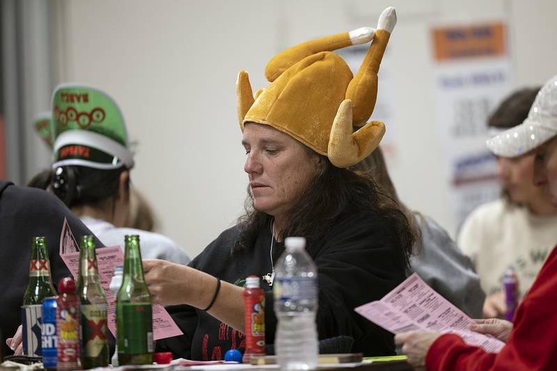 No good BINGO event is complete without fun hats as seen here on Melanie Farmer of Rock Falls Thursday, Nov. 21, 2024.