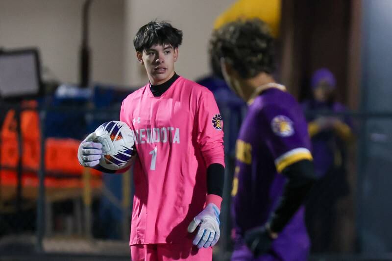 Mateo Goy of Mendota holds ball on Saturday, November 2, 2024 at Richard E. Phalen, SR. Field in Mendota.