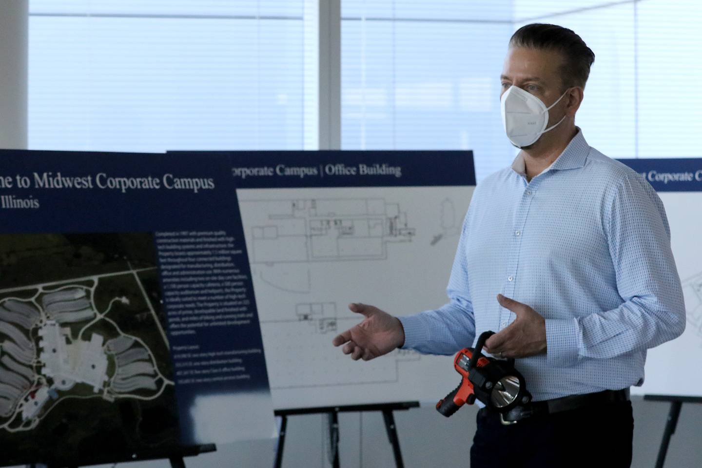 Green Data Center Real Estate Inc. CEO Jason Bak shows the property at the former Motorola headquarters on Thursday, June 10, 2021 in Harvard.