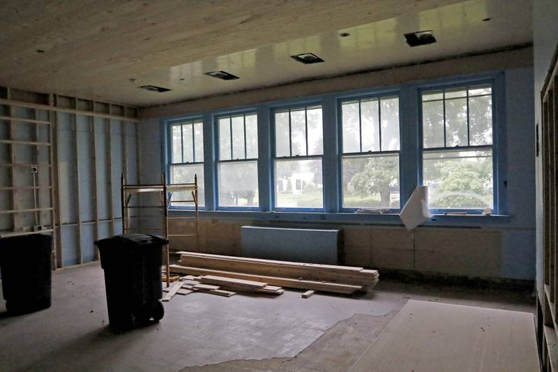A classroom in the former Ridgefield schoolhouse at 8617 Ridgefield Road, near Crystal Lake on Wednesday, May 21, 2025. Brent Hollenberg plans to turn the schoolhouse into a six-unit Airbnb. The building was last the home of the McHenry County Jewish Congregation.