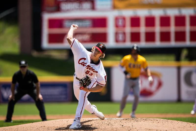 Cary-Grove graduate Quinn Priester pitching for the Pittsburgh Pirates Double-A Altoona Curve.