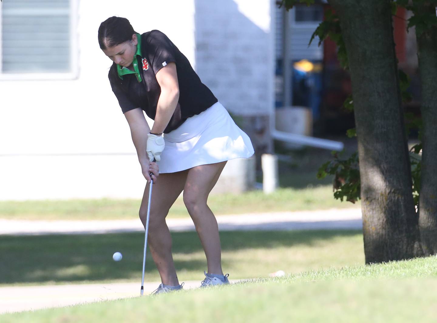 La Salle-Peru's Allie Thome hits out of a bunker during an Interstate 8 Conference dual against Ottawa on Wednesday, Sept. 13, 2023 at Senica's Oak Ridge Golf Course in La Salle.