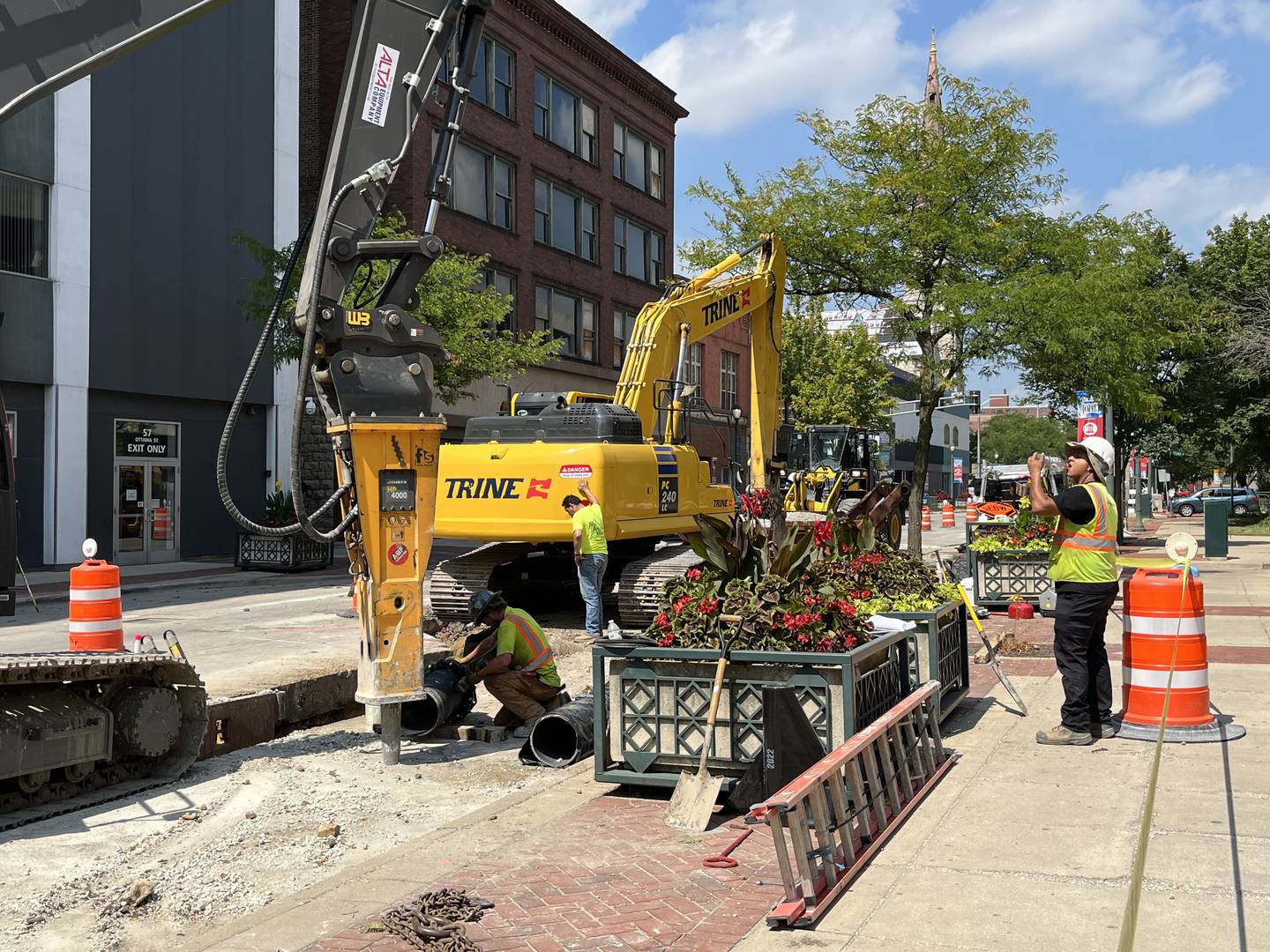 Construction workers were still working under the excessively hot weather about 1:30 p.m. on Wednesday, Aug. 23, 2023, on Ottawa Street in downtown Joliet.