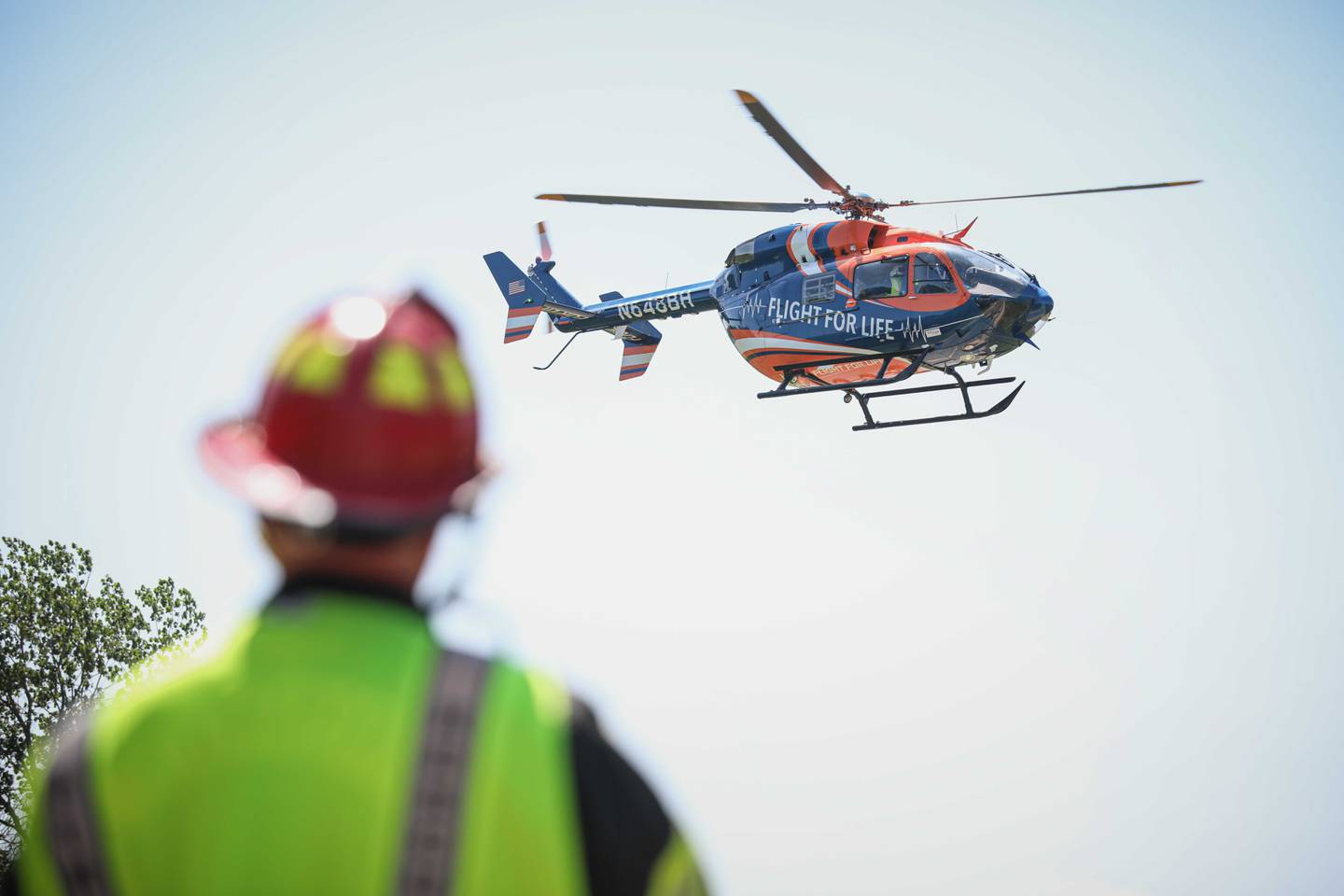 A driver injured in a crash along Route 14 outside Woodstock on Monday, June 23, 2025, is airlifted to a Rockford hospital.