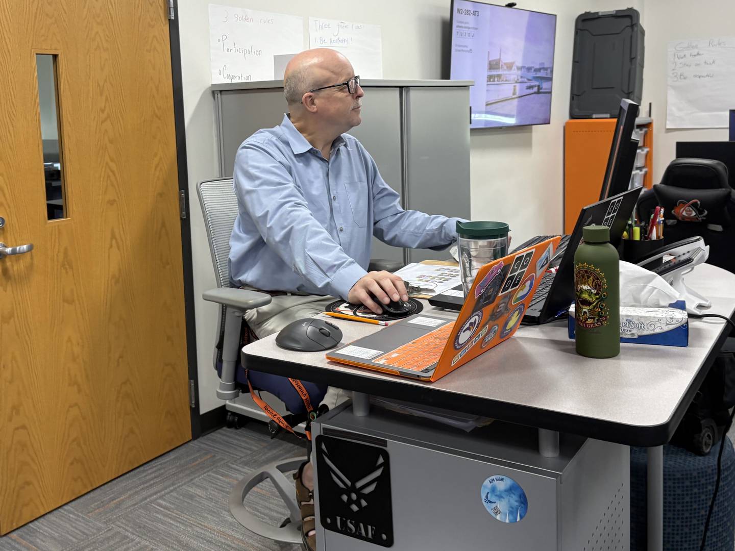 McHenry High School teacher Tim Kirk works on his computer Sept. 23, 2025 at the high school.