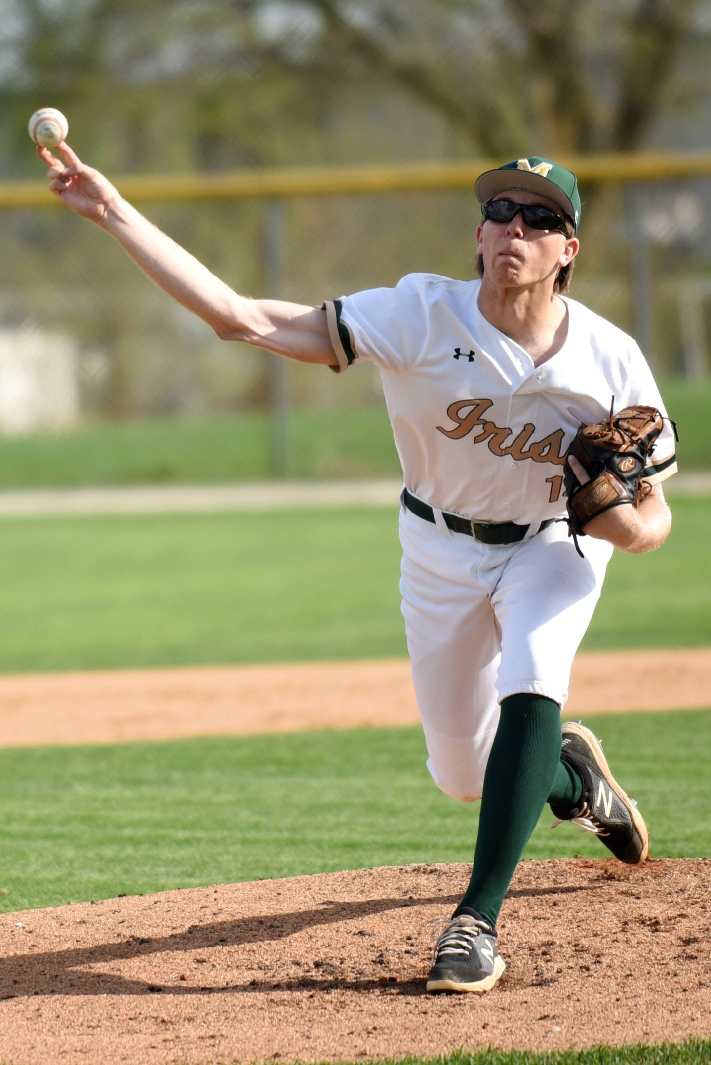 Bishop McNamara's Callaghan O'Connor throws a pitch during a home game against Marian Central Friday, April 17, 2026.