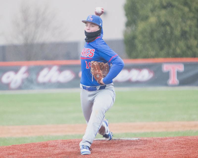 Lake's Ean Ankney delivers a pitch against Crystal Lake Central on Friday April 4, 2025 in Crystal Lake.