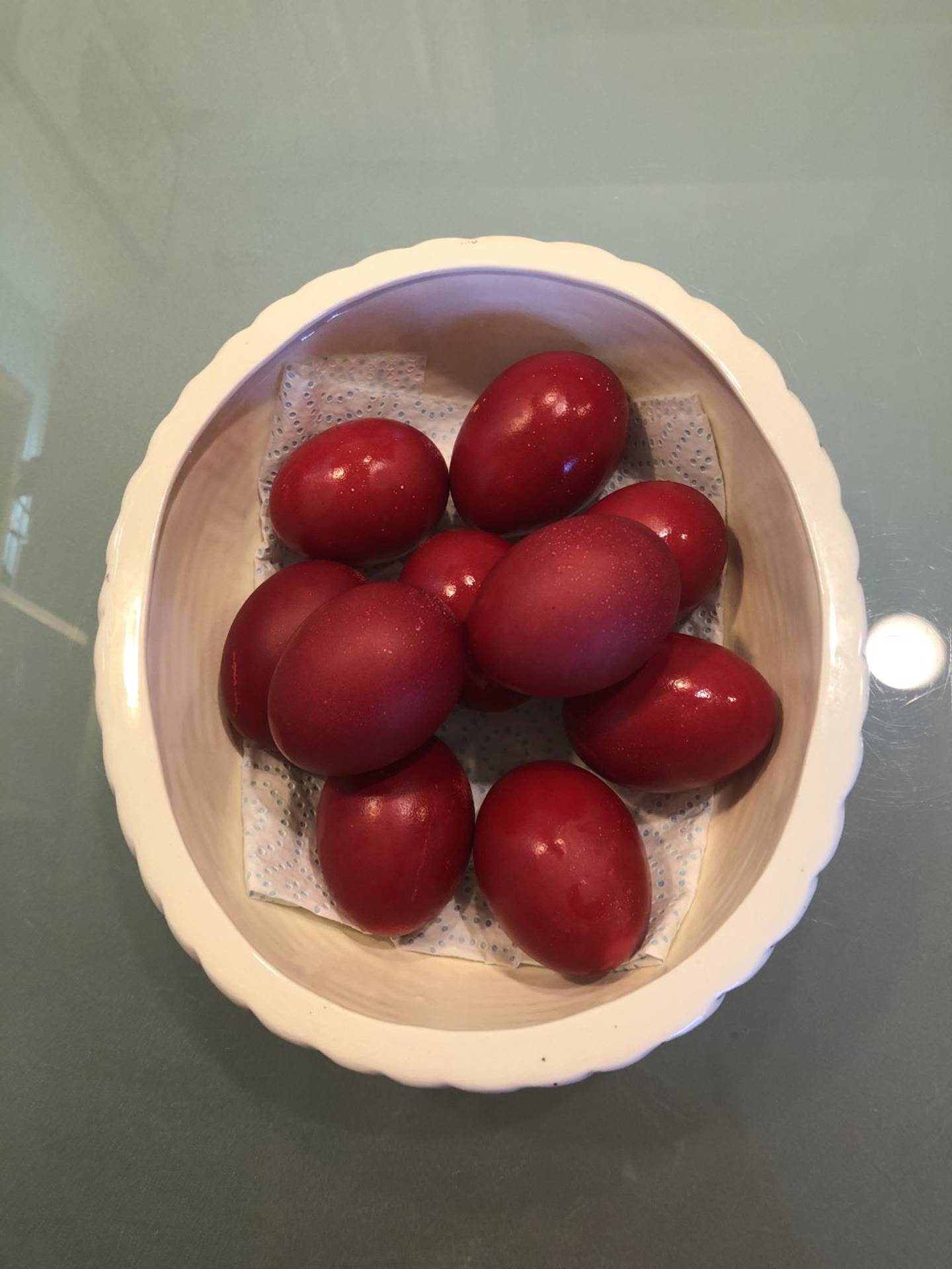 For Easter, the Greek Orthodox dye hard-boiled eggs just one color – red – to symbolize the blood Jesus shed on the cross.