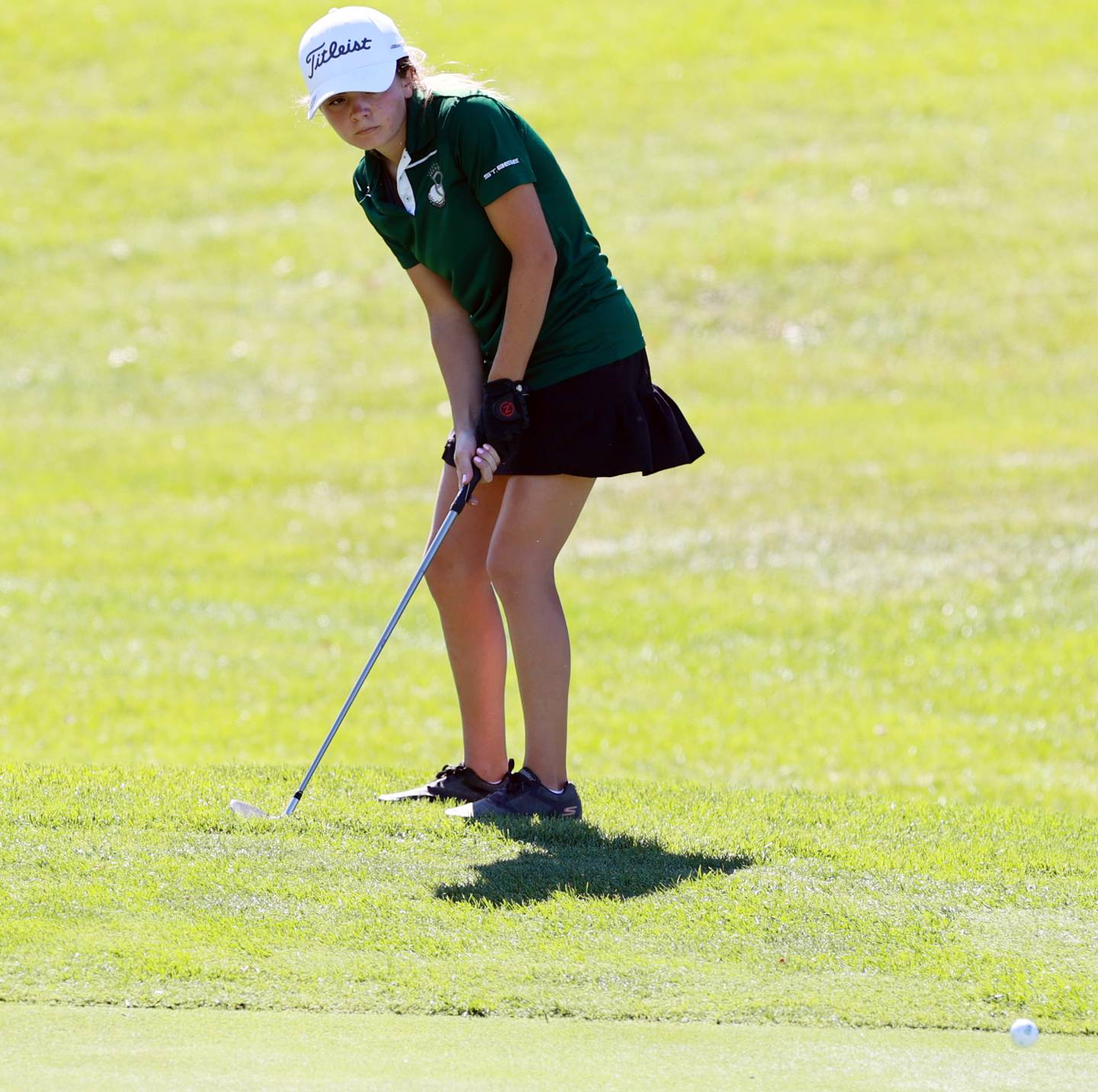 Bureau Valley's Callie Schoff makes a shot in Monday's Kewanee Sectional at Baker Park Golf Course.
