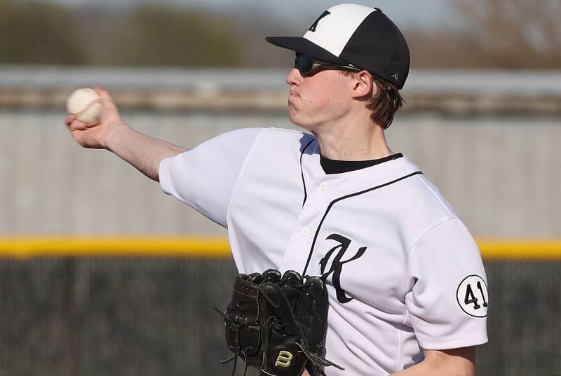 Kaneland's Jackson Kottmeyer delivers a pitch during their game against Sycamore Thursday, May 4, 2023, at Kaneland High School.