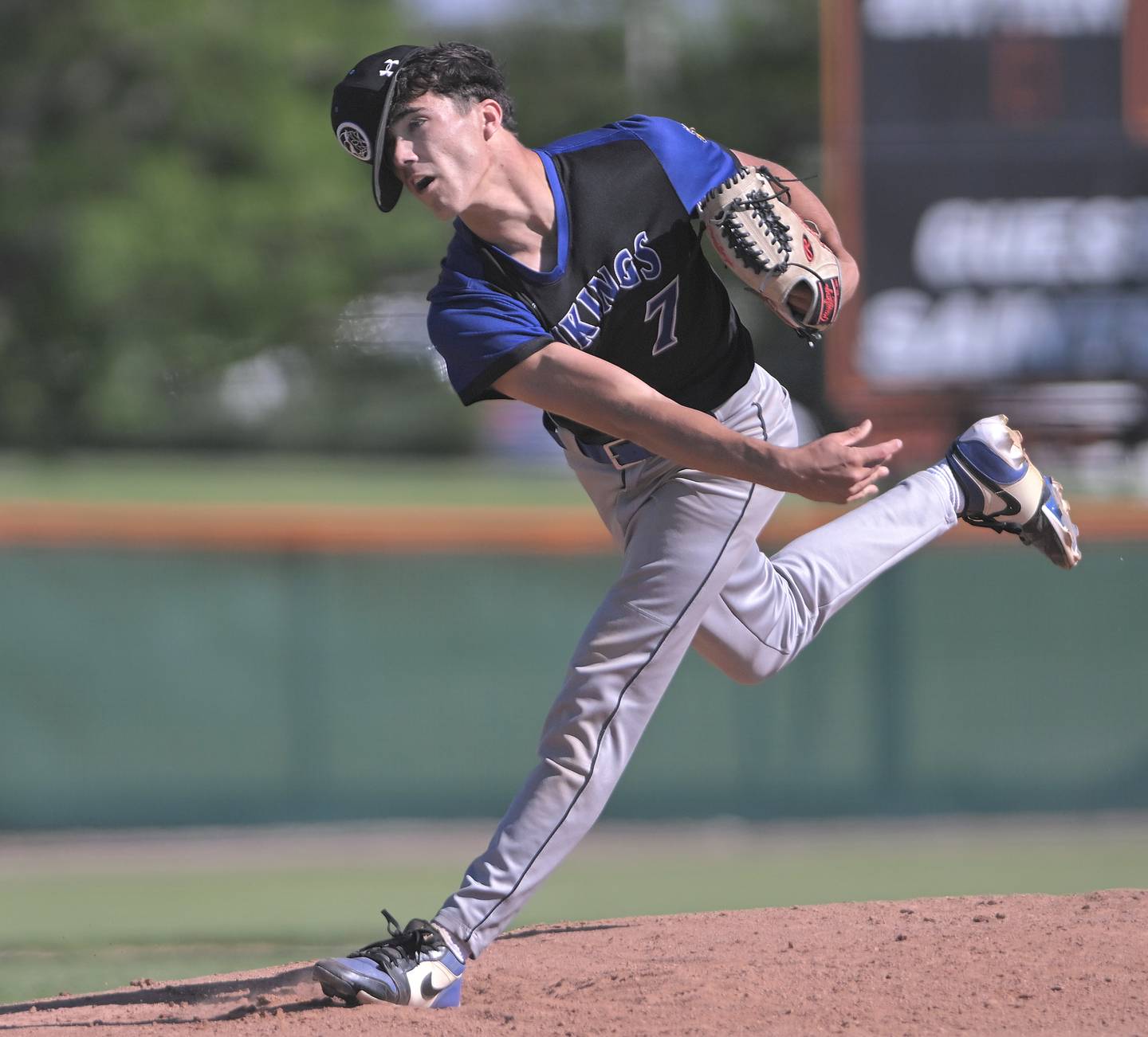 Geneva’s Mason Bruesch pitches against St. Charles East in a baseball game in St. Charles on Wednesday, May 20, 2026.