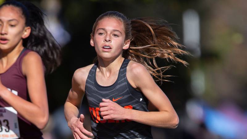 Crystal Lake Central's Hadley Ferrero competes during the Class 2A IHSA Girls Cross Country State Finals.