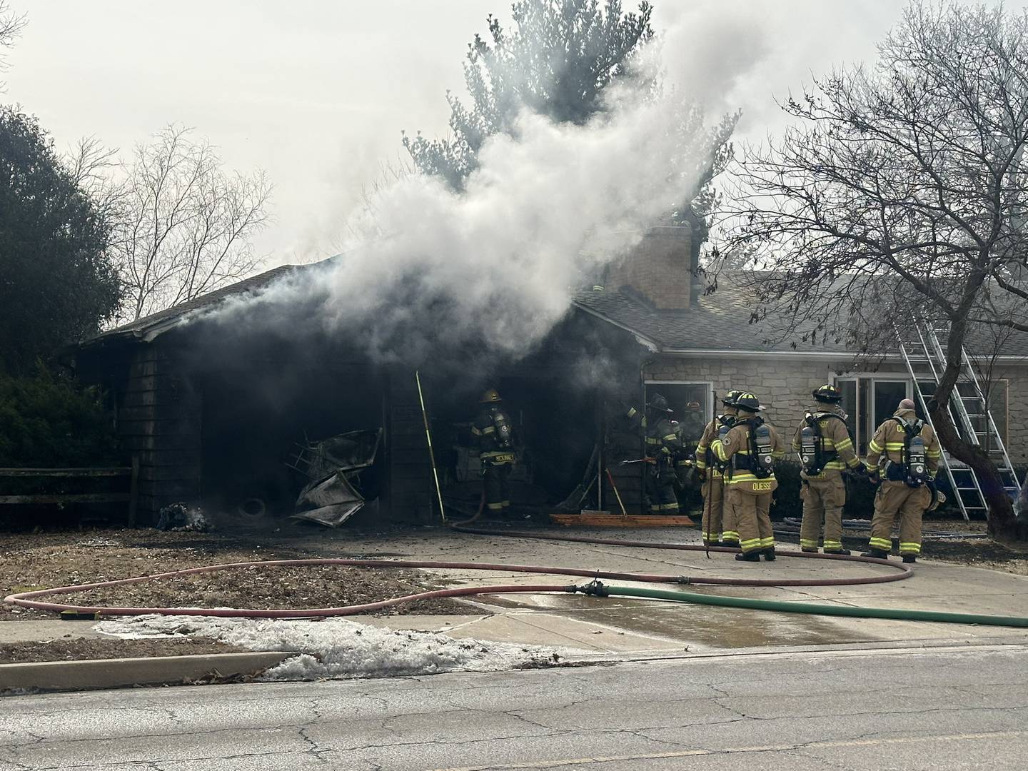 Two occupants were safely evacuated from the ranch-style home at the southeast corner of Shooting Park Road and Schuyler Street.