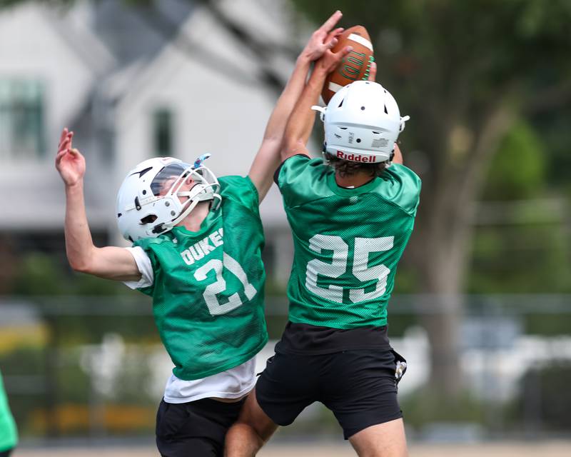 York defensive backs go through drills at first day of football practice. Aug 12, 2024.