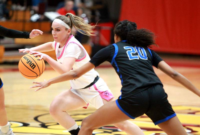 Batavia’s Kaidyn King drives toward the basket during a game against St. Charles North on Monday, Dec. 16, 2024 in Batavia.