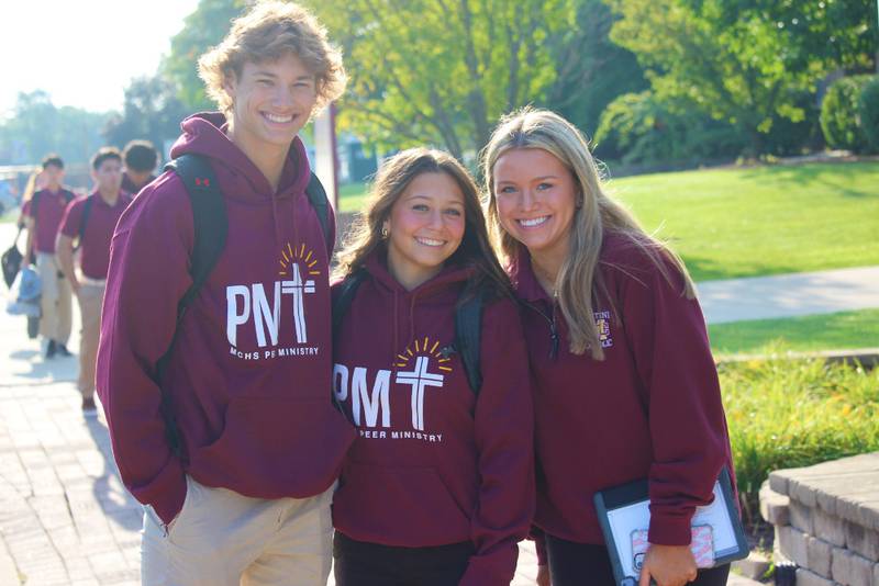 Prospective families are invited to visit Montini Catholic during several upcoming events. Pictured from left are junior Nicholas Sheeran of Downers Grove, senior Francesca Arroyo of Westchester and junior Alexandra Ulisano of Downers Grove.