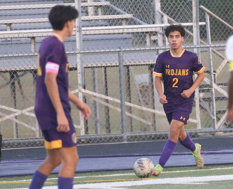 Mendota's Angel Orozco looks to pass the ball during  the Three Rivers Tournament on Thursday, Oct. 2, 2025 at Mendota High School.