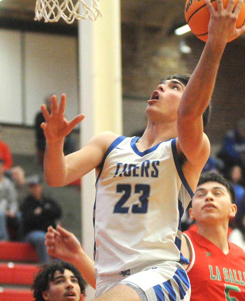 Princeton's Noah LaPorte rises for two points against La Salle-Peru on Friday, Nov. 29, 2024, at Kingman Gym