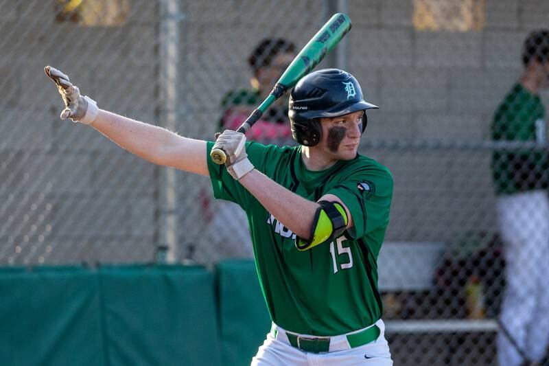 Jackson Launius (10) of Dwight calls for time on Tuesday, April 15, 2025 at St. Bede Academy in Peru.