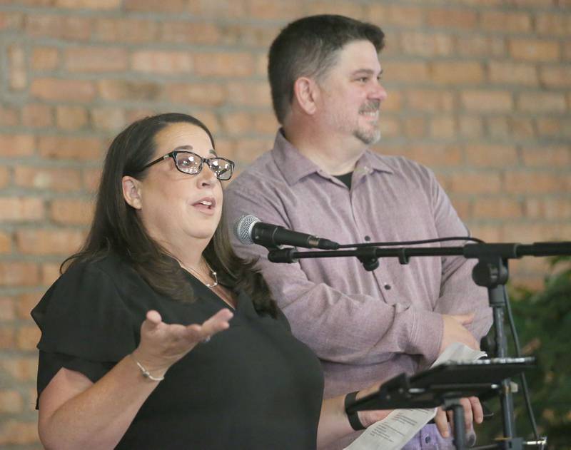 Jeannette Smith, General Manager and Advertising Director of the Bureau County Republican, Newstribune and Ottawa Times, delivers a speech during the second annual Best of the Illinois Valley event on Thursday at the Auditorium Ballroom in La Salle.