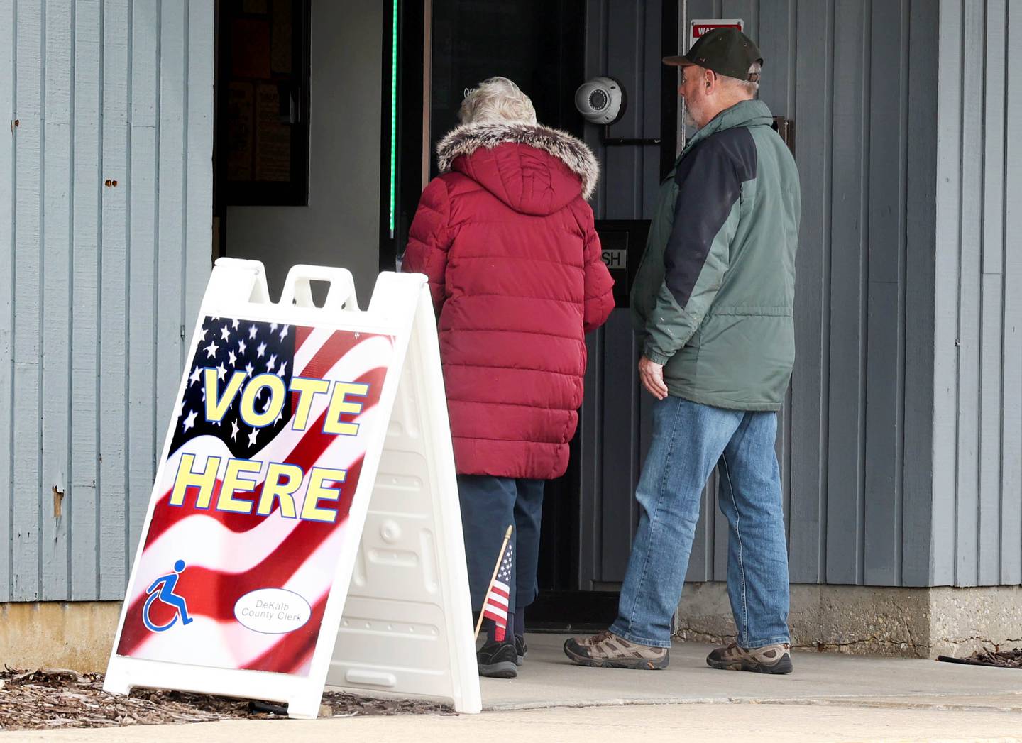 Voters arrive Tuesday, April 1, 2025, to cast their ballots at the polling place at the Westminster Presbyterian Church in DeKalb.