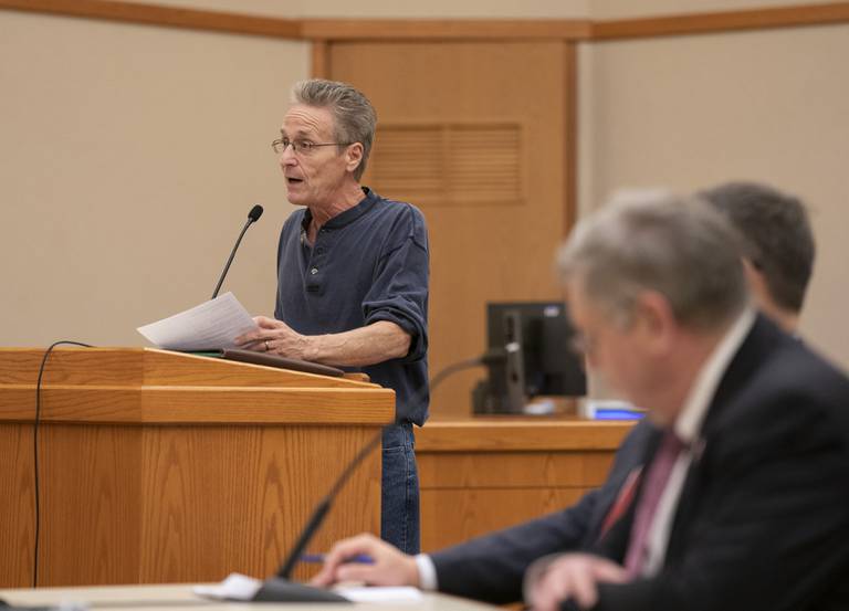 Crystal Lake resident and former City Council candidate Bob Miller speaks during a public comment section during a hearing of the Crystal Lake Municipal Officers Electoral Board for hearing and passing upon of objections to nomination papers for candidates for Mayor and City Council at City Hall on Thursday, December 15, 2022. Ryan Rayburn for Shaw Local