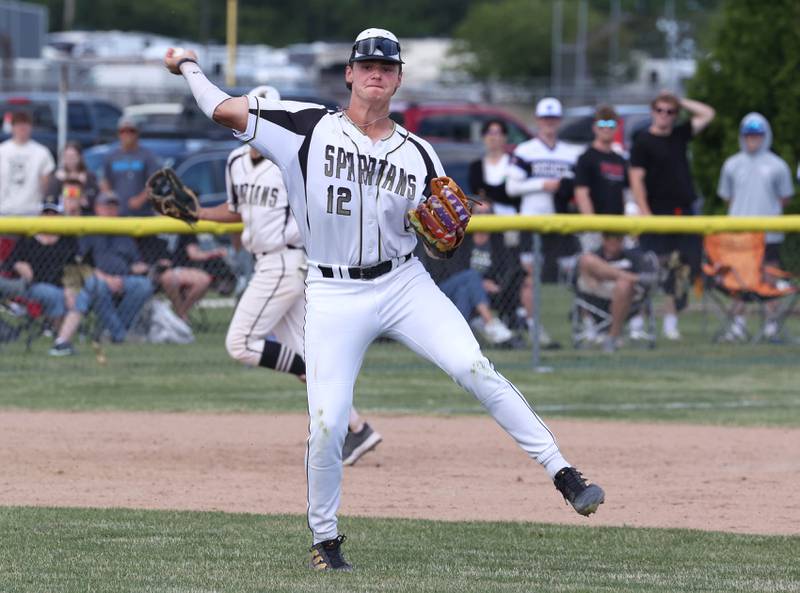 Sycamore's Kyle Prebil throws on the run during their Class 3A sectional semifinal against Wheaton Academy Wednesday, May 29, 2024, at the Sycamore Community Sports Complex.