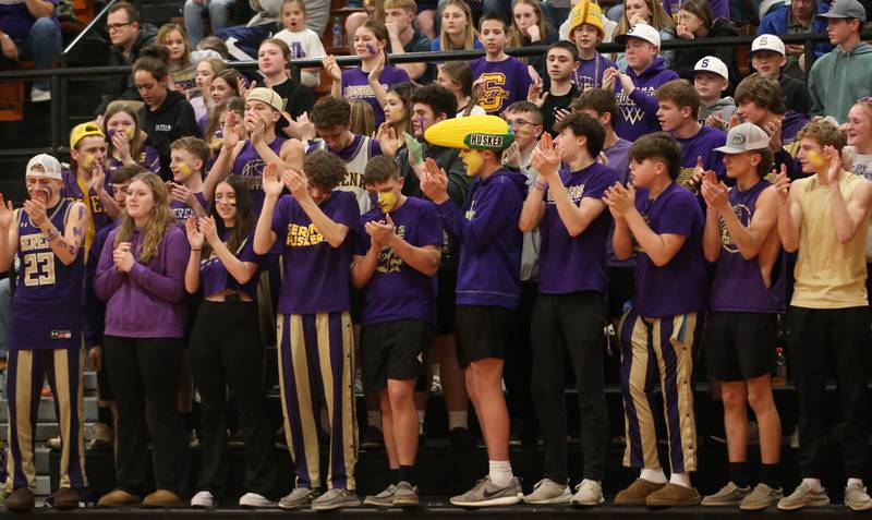 Serena superfans cheer on the Lady Huskers as they play Serena in the Class 1A Sectional final game on Thursday, Feb. 22, 2024 at Gardner-South Wilmington High School.