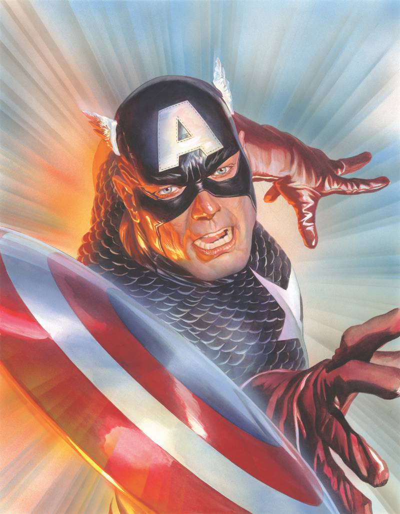 Elmhurst Art Museum exhibition: Alex Ross, Captain America Marvelocity Cover, 2018.