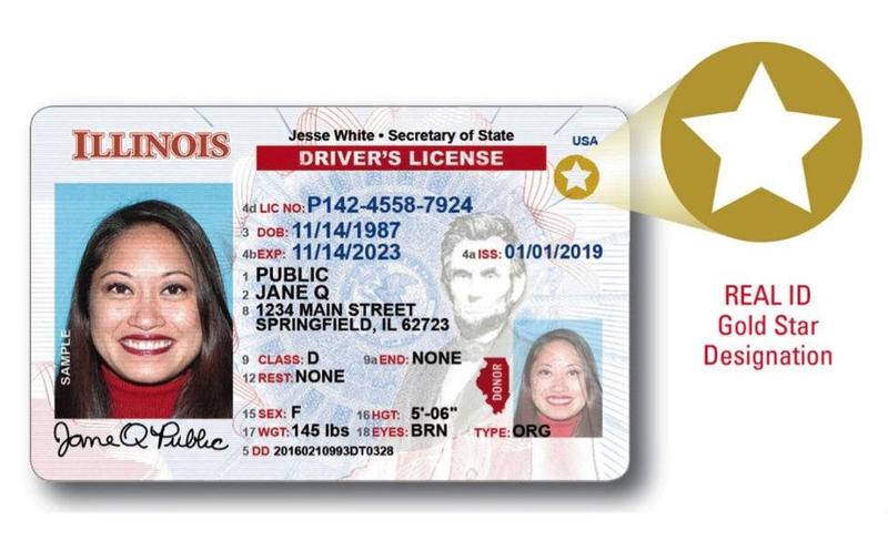 Illinois Real IDs will be distinguishable from non-Real IDs by a gold star on the upper right corner (file photo)