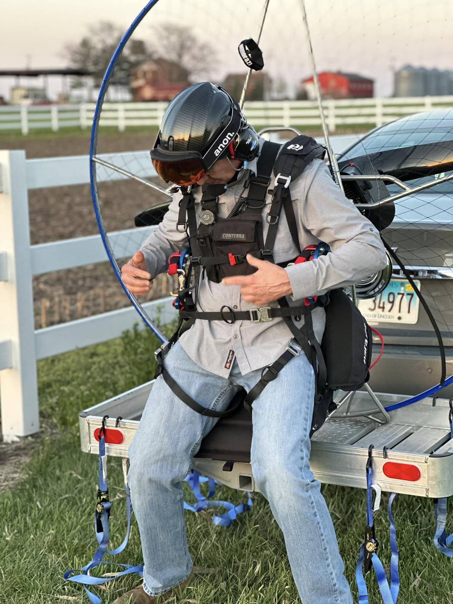 Streator PPG Flyers group member Don Godfrey checking his equipment and preparing for a flight.