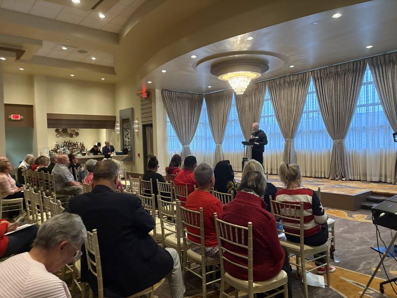 Pastor Scott Barrettsmith preaches during a MCGOPAC event in memory of Charlie Kirk Oct. 14, 2025.