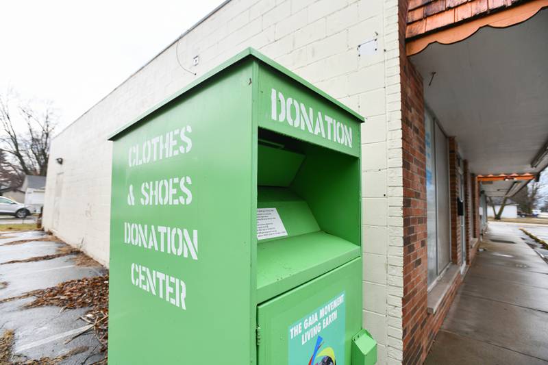 A clothing drop box on West Jeffery Street in Kankakee is one of 30 drop boxes in city limits that may be affected by the Kankakee City Council's new ordinance restricting the number of donation drop boxes allowed per ward. The city voted unanimously to reduce the number to 14, or two per ward, at the Monday, March 3, city council meeting.