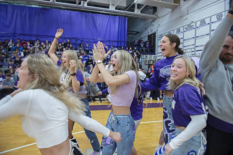 Seniors react to winning the first challenge Friday, Sept. 30, 2022 at Dixon high's homecoming pep rally.