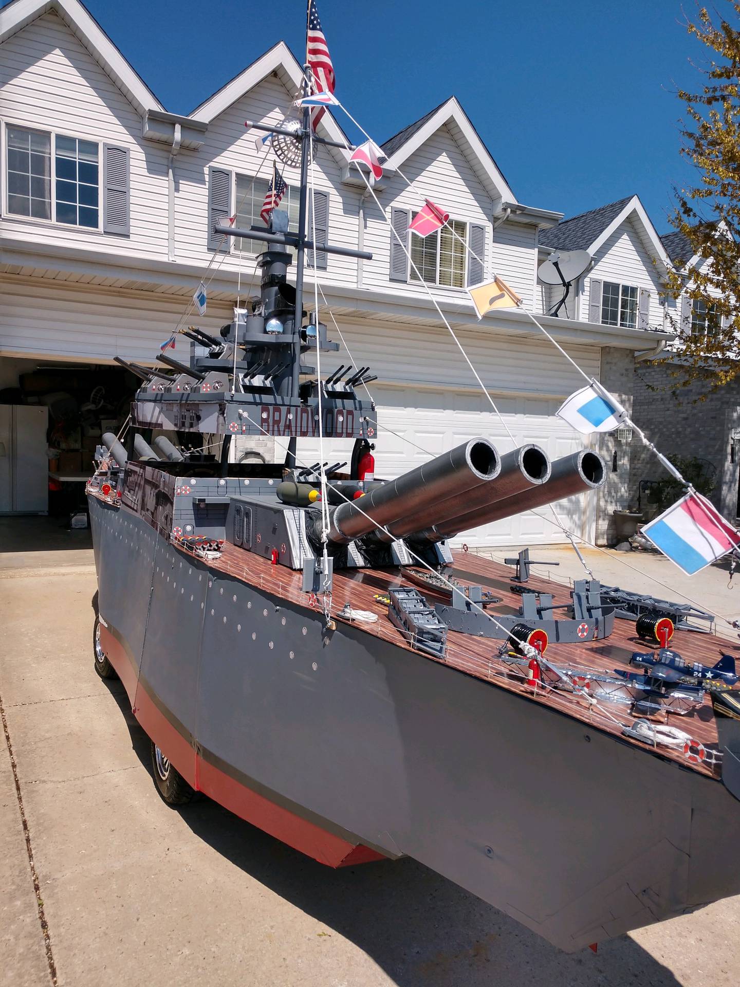 Braidwood resident Greg Machak said he built a 24-foot long, 12-foot high, fully drivable Navy destroyer – a USS Hollister – on a golf cart.