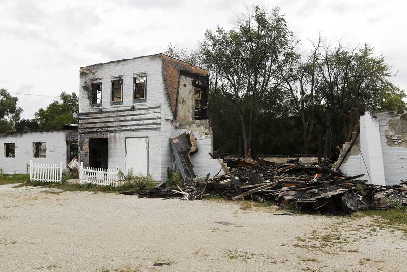 The former Just For Fun Roller Rink is seen on Wednesday, Sept. 22, 2021, in McHenry. The business went out of business in fall 2020 and burned down in May 2021.