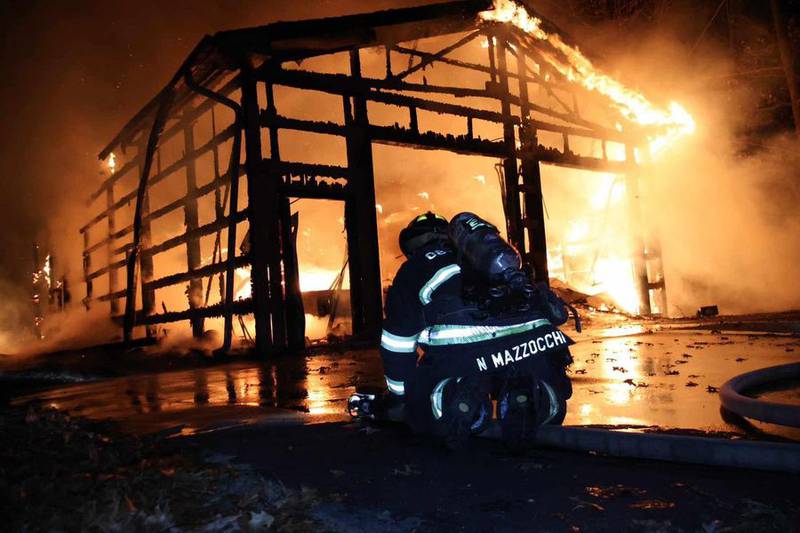 An accessory building in rural Oswego was destroyed in a fire early Sunday morning.