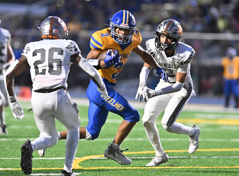 Joliet Central's Christian Smith  in action during a non-conference game against Minooka on Friday, Sep 13, 2024 at Joliet. (Dean Reid for Shaw Local News Network)