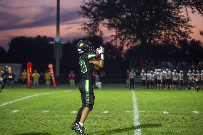 Rock Falls’ Issac Duchay pulls in a kick-off Friday, Sept. 2, 2022 against Stillman Valley.
