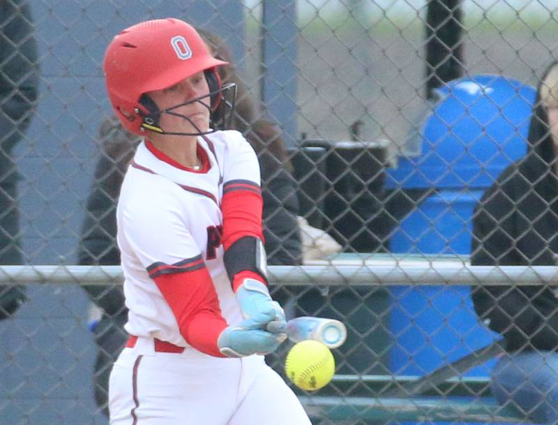 Ottawa's Joslyn Rose strikes out swinging against Sycamore on Tuesday, May 5, 2026 at Peck Park in Ottawa.
