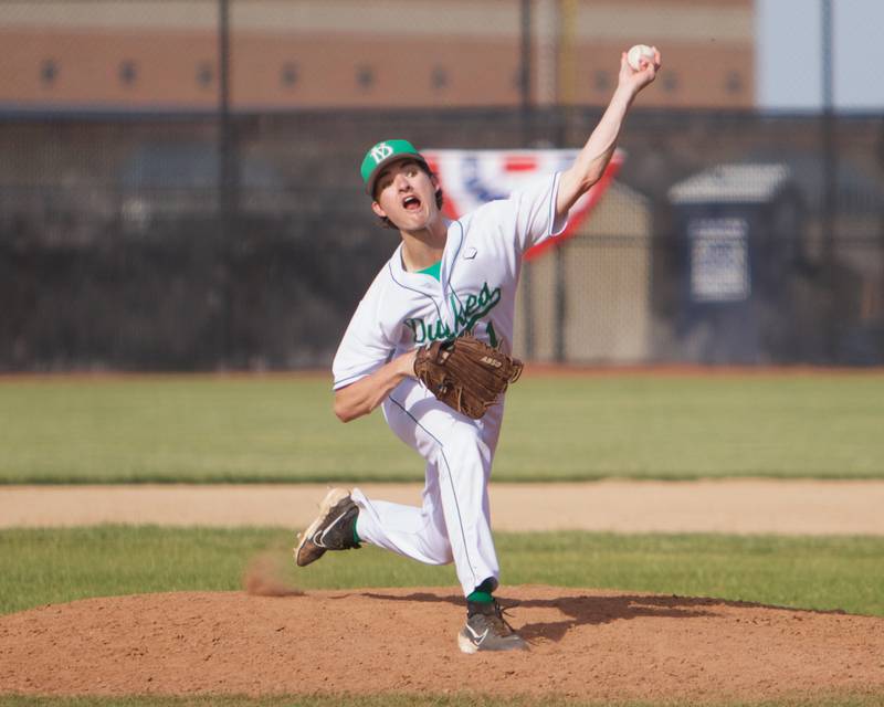 York's Noah Hughes delivers a pitch against St. Charles North at the Class 4A Sectional Final on Friday May 31, 2024 in St. Charles.