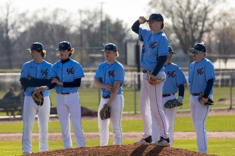 Drake Taylor (14) of Bureau Valley enters game on Tuesday, April 8, 2025 at Putnam County High School in Granville.