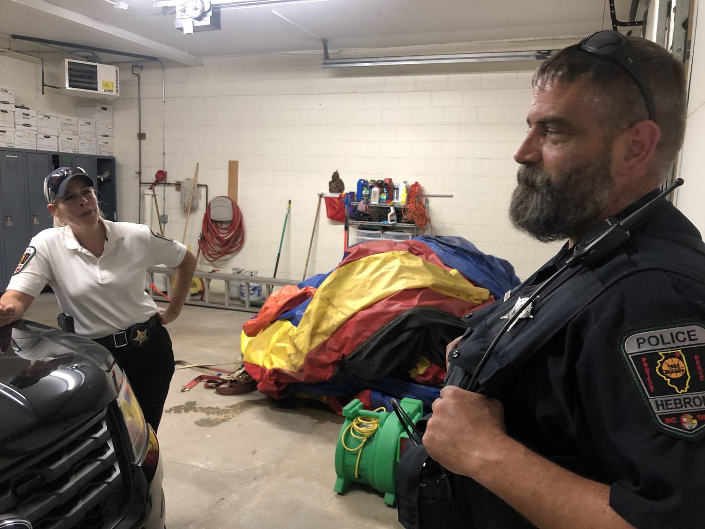 Juanita Gumble, seen here on Wednesday, July 16, 2025, with newly-hired Community Service Officer Russell Robinson. Gumble was reinstated as the Hebron chief of police on May 12, and has since hired new full and part-time officers after the department cleared out.
